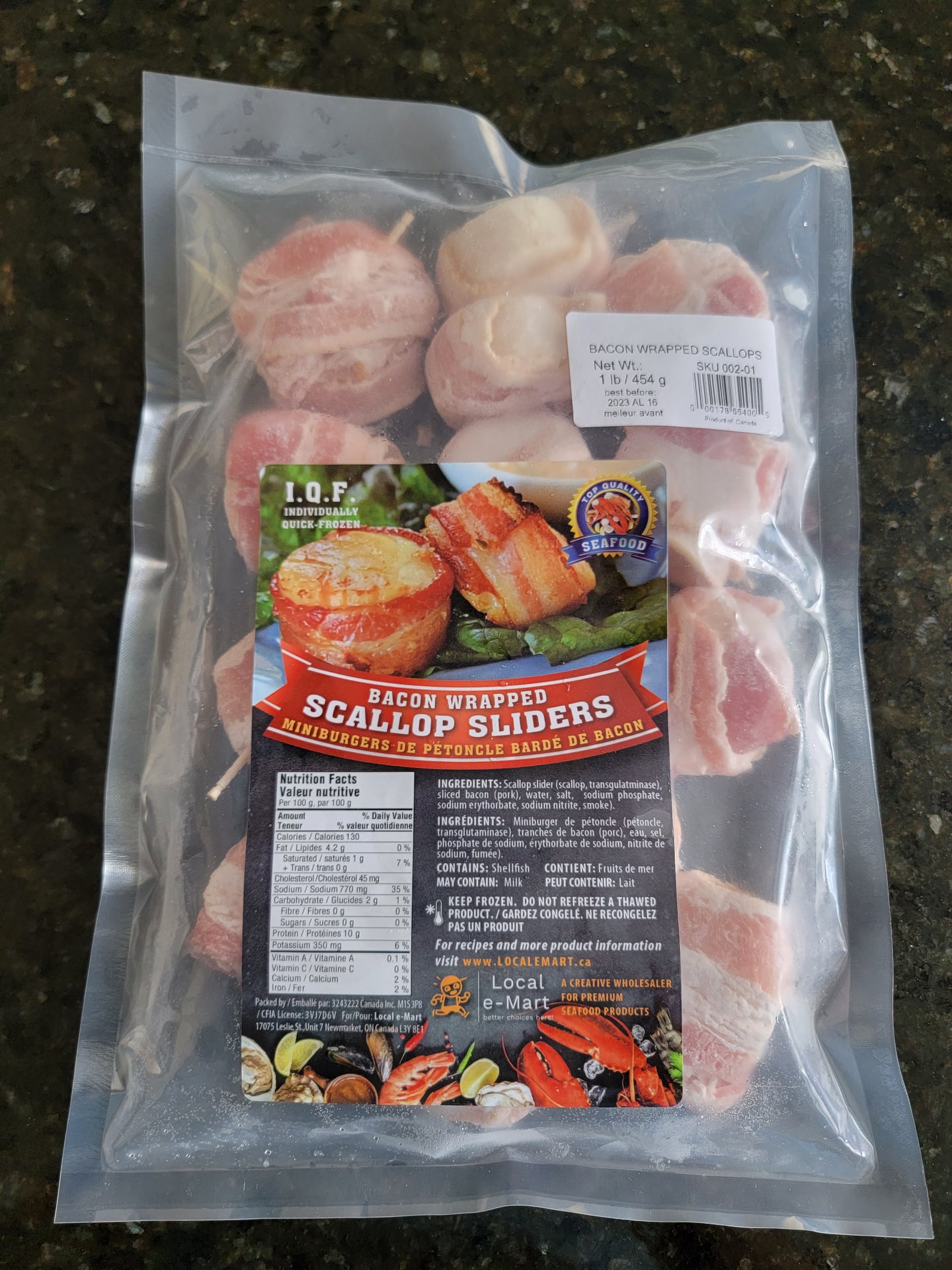 BACON wrapped SCALLOPS 10/20-Wild-Raw-IQF_20 U/CS